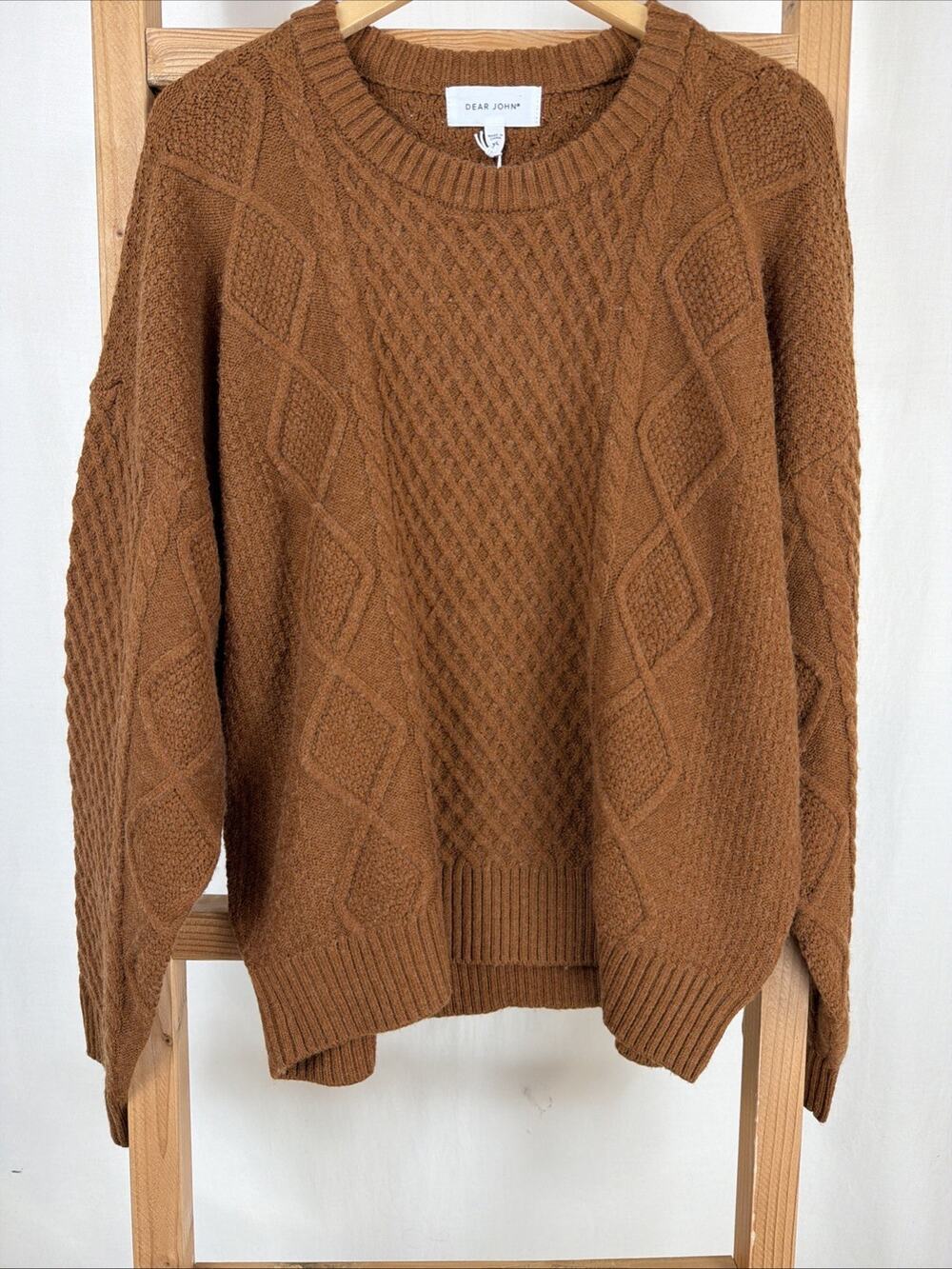 NWT Dear John Brown Cable Knit Long Sleeve Sweater #1193 Size XL